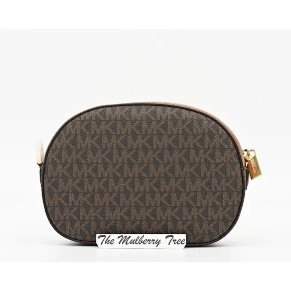 MICHAEL KORS JET SET GLAM Small Front Pocket Oval Crossbody Logo Canvas NWT $398